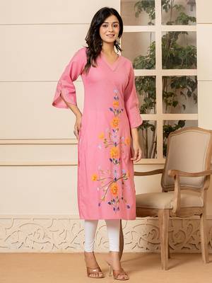  pink hand painted straight kurta 2