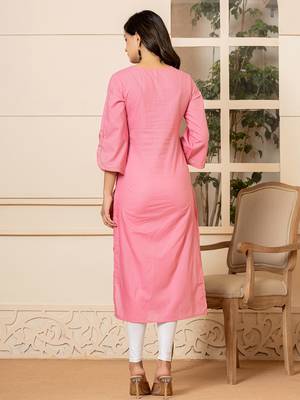  pink hand painted straight kurta 3