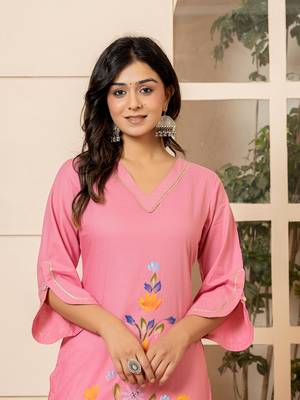  pink hand painted straight kurta 4