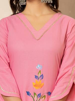  pink hand painted straight kurta 5