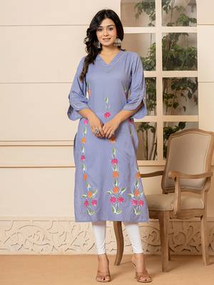  violet hand painted straight kurta 1
