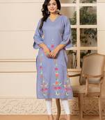  violet hand painted straight kurta