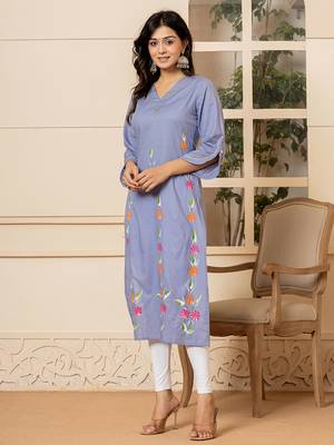  violet hand painted straight kurta 2