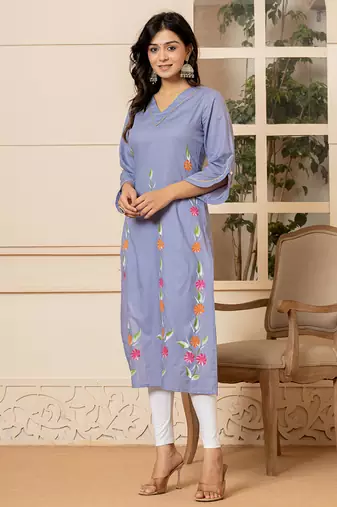  violet hand painted straight kurta