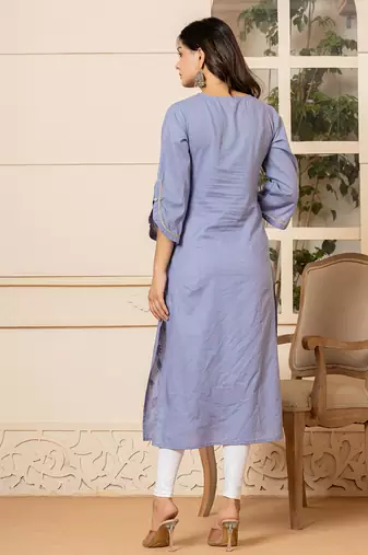  violet hand painted straight kurta