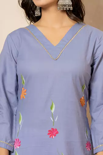 violet hand painted straight kurta