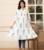  blue & white cotton floral print aline kurta