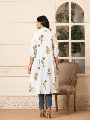  pink & white cotton floral print aline kurta 3