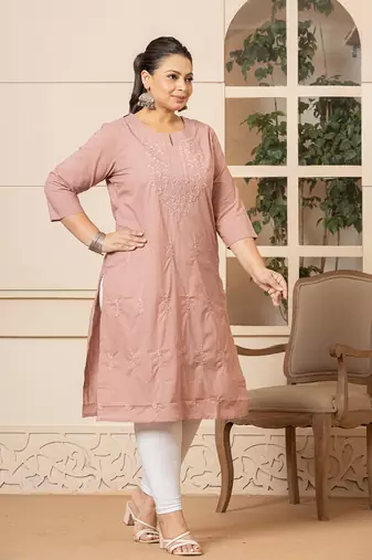  mauve floral straight plus size kurta