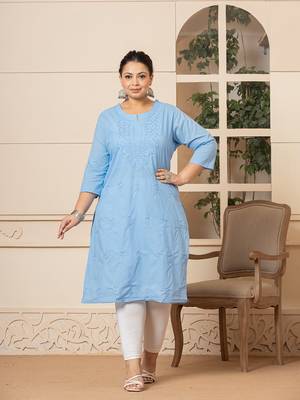  sky blue floral straight plus size kurta 1