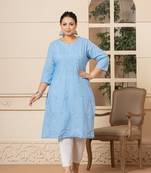  sky blue floral straight plus size kurta