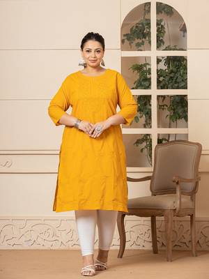  mustard floral straight plus size kurta 1
