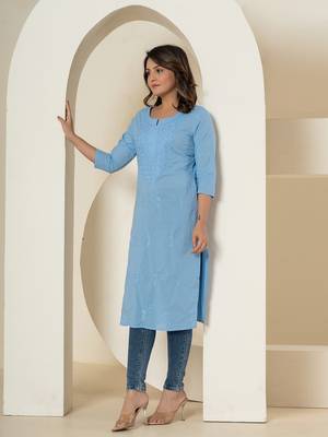  sky blue chikankari straight kurta 2