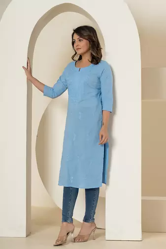  sky blue chikankari straight kurta