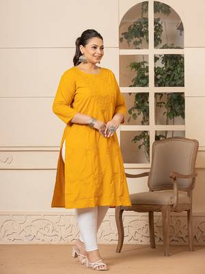  mustard floral straight plus size kurta 2