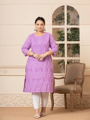  lavender floral straight plus size kurta 1