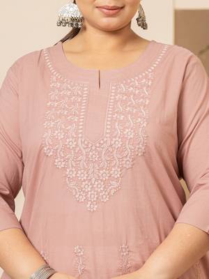  mauve floral straight plus size kurta 4