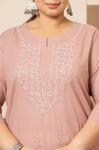  mauve floral straight plus size kurta