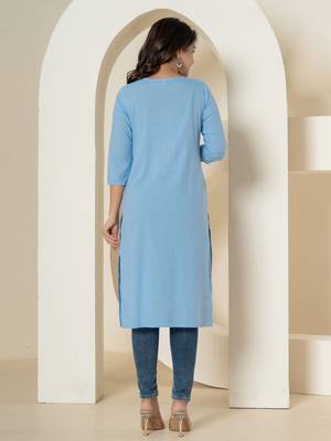  sky blue chikankari straight kurta 3