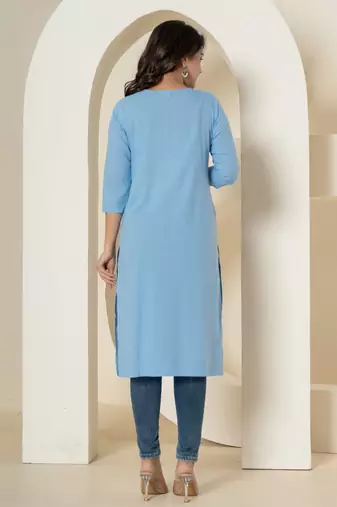  sky blue chikankari straight kurta