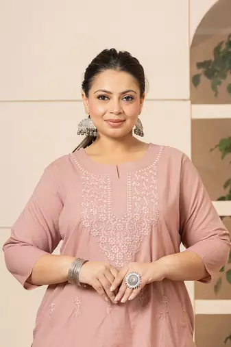  mauve floral straight plus size kurta