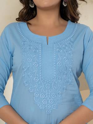  sky blue chikankari straight kurta 4