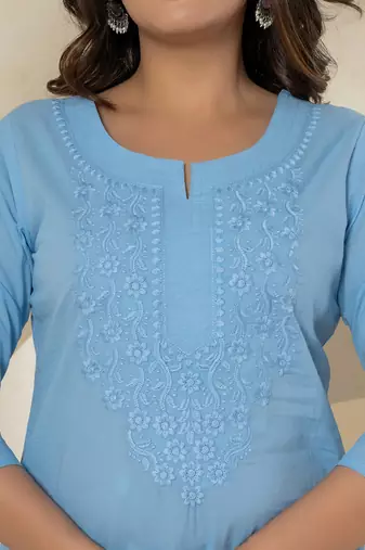  sky blue chikankari straight kurta