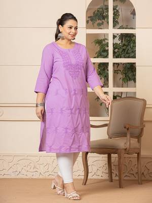  lavender floral straight plus size kurta 2