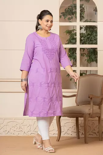  lavender floral straight plus size kurta