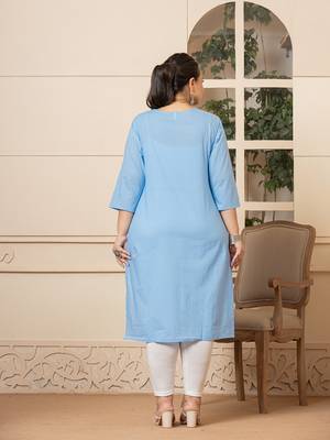  sky blue floral straight plus size kurta 3