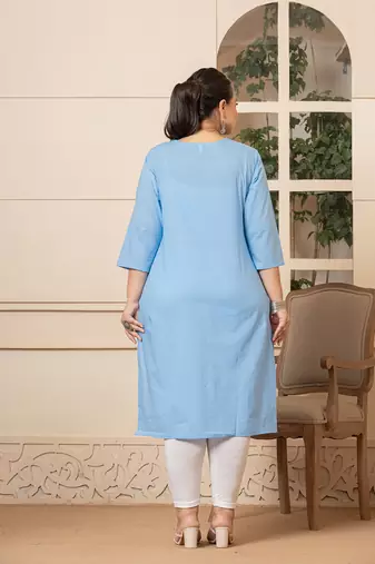  sky blue floral straight plus size kurta