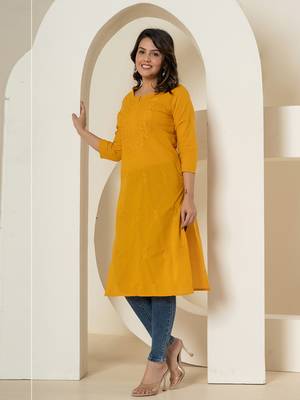  mustard chikankari straight kurta 2