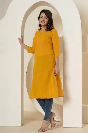  mustard chikankari straight kurta