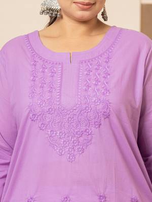  lavender floral straight plus size kurta 4