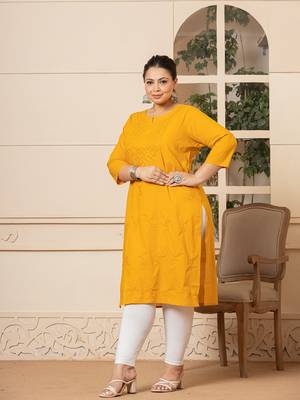  mustard floral straight plus size kurta 5