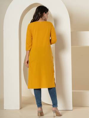  mustard chikankari straight kurta 3