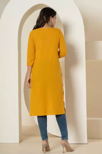  mustard chikankari straight kurta