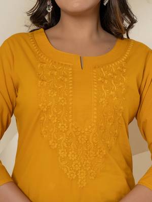 mustard chikankari straight kurta 4