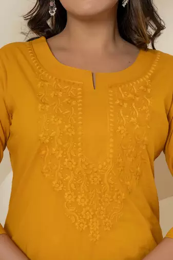  mustard chikankari straight kurta
