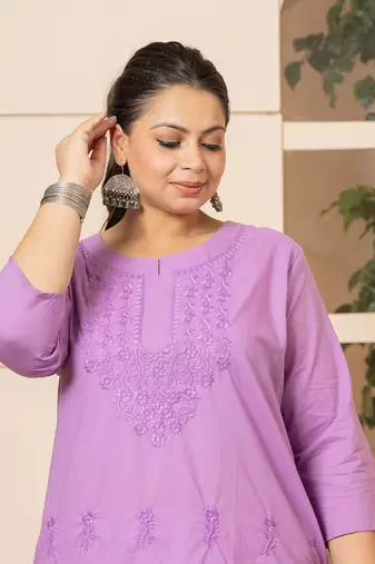  lavender floral straight plus size kurta