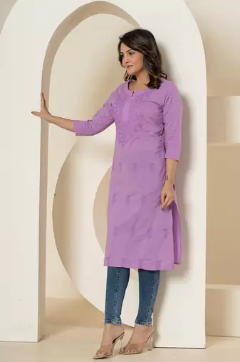  lavender chikankari straight kurta