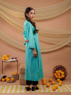  sea green hand floral print cotton straight kurta 2