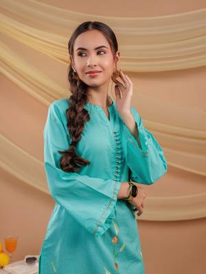  sea green hand floral print cotton straight kurta 5