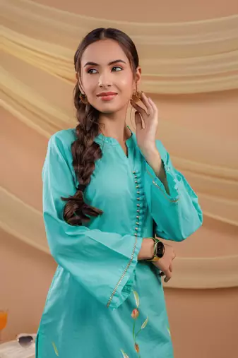  sea green hand floral print cotton straight kurta