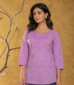 women lavender chikankari striped regular top