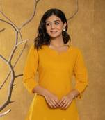 mustard chikankari striped regular top