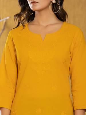 mustard chikankari striped regular top 4