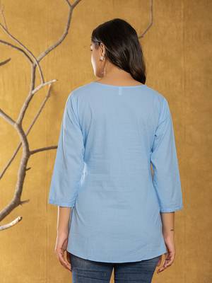  sky blue chikankari striped regular top 3