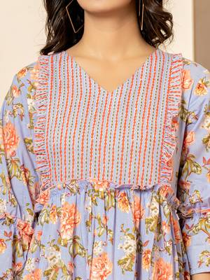  violet cotton floral print tiered dress with ruffles 4