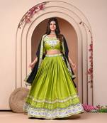 Lime Green Rayon Thread and Mirror Work Chaniya Choli